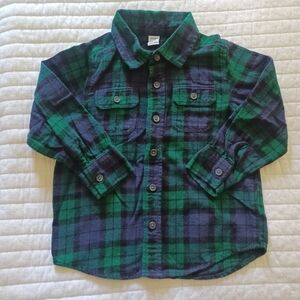 Flannel Button down.  Old Navy Size 3t.  Navy and green plaid.